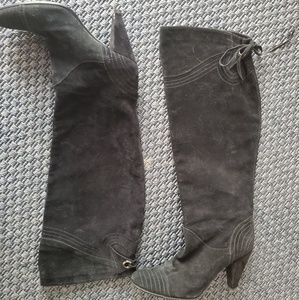 Lavorazione artigiana black suede knee high boots